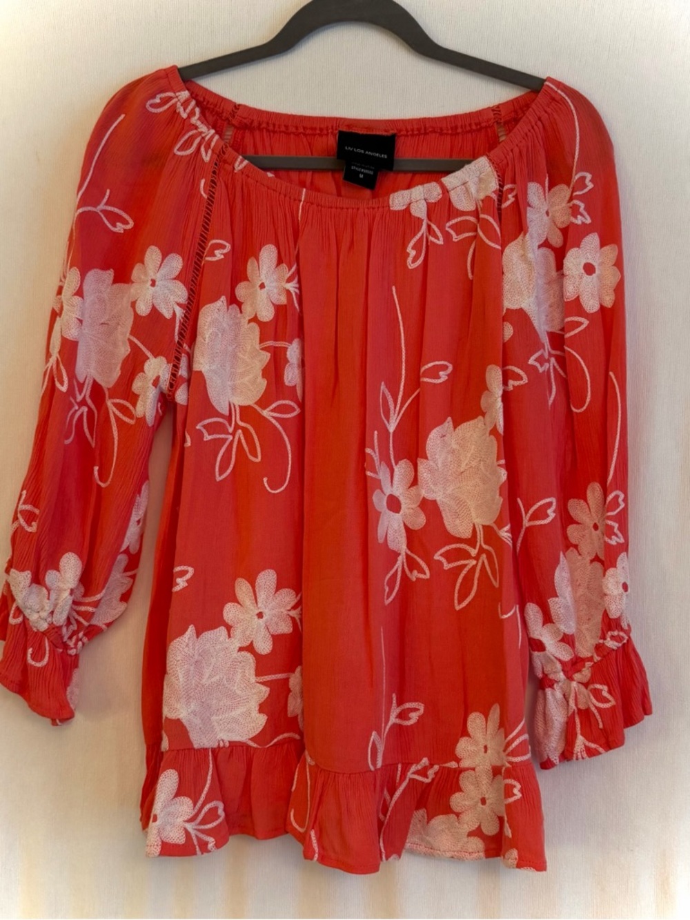 Calvin Klein Coral-Red Floral Peasant Tunic